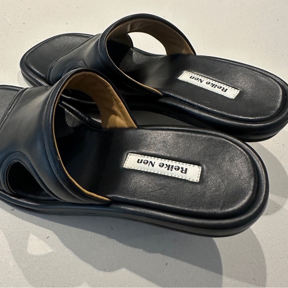 Reike Nen Padded Cutout Black Leather Mule Sandals - Picture 3 of 10